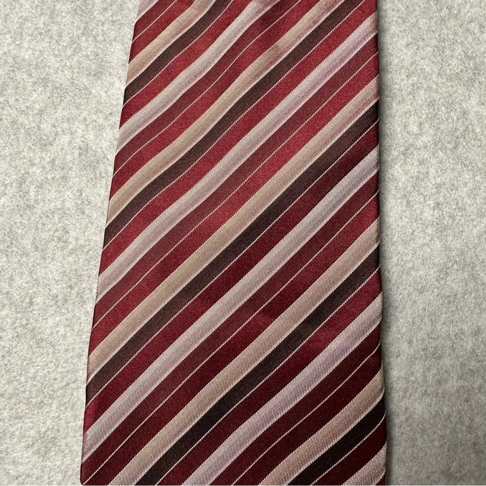 VAN HEUSEN‎ Mens Silk Blend Striped Necktie Burgundy Tan Brown Formal Business